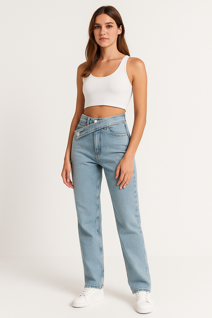 Crossover High Waist Straight Jeans