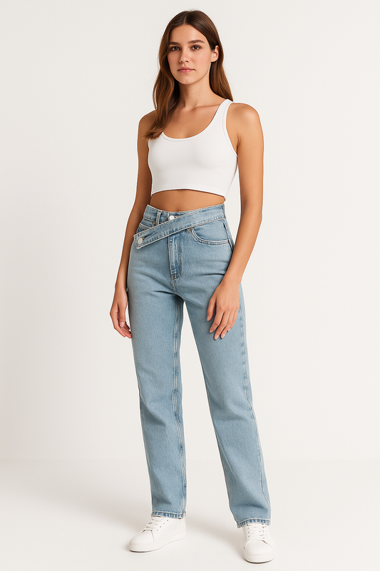 Crossover High Waist Straight Jeans