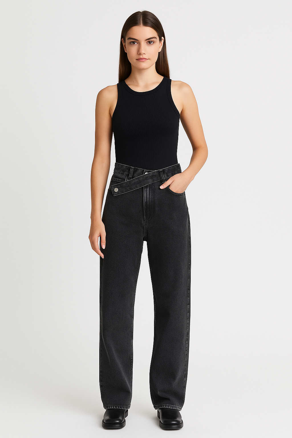 Crossover High Waist Straight Jeans
