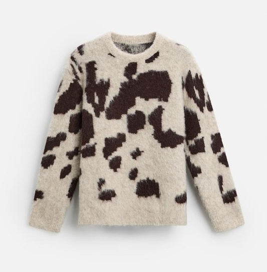 Cozy Mohair Knit Sweater – Beige & Brown Pattern