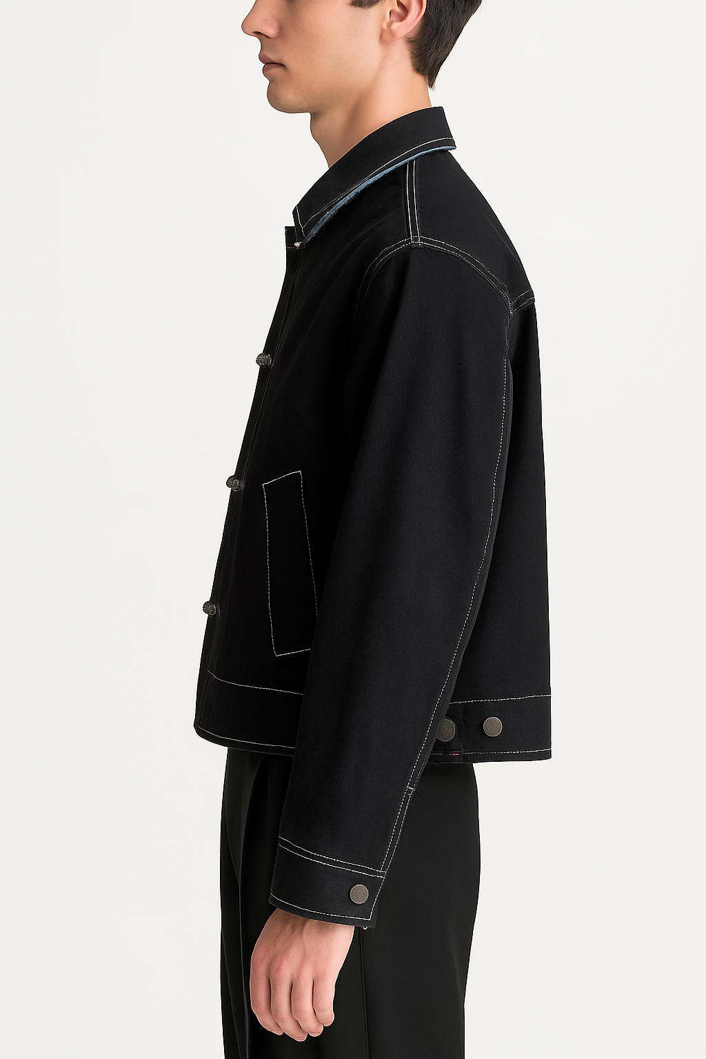 Cropped Buckle Denim Jacket
