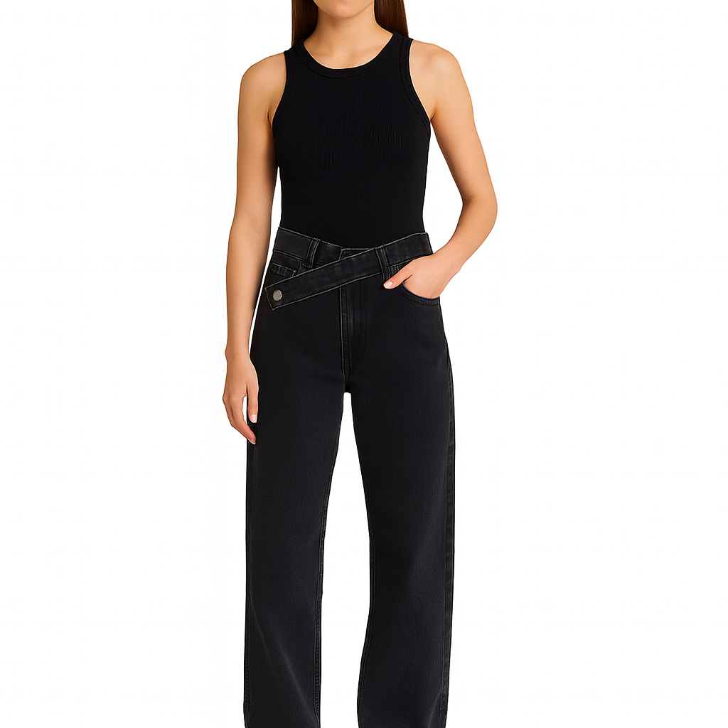 Crossover High Waist Straight Jeans