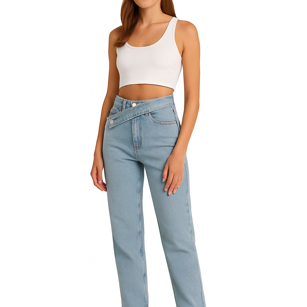 Crossover High Waist Straight Jeans